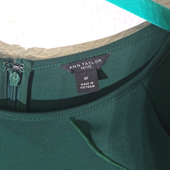 Ann Taylor Womens Kelly Green Ruffle Trim Flounce Hem Shift Dress Size 8P - Picture 4 of 8